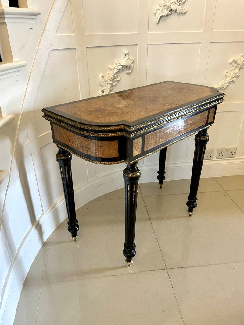 Exhibition Quality Antique Victorian French Inlaid Marquetry Card/Console Table - Image 3